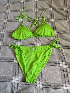 wild fable Neon Lime Ribbed Triangle Bikini